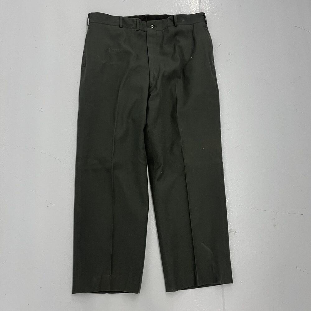 Vintage 50s Green Wool Military Wide Leg Trousers 38x28